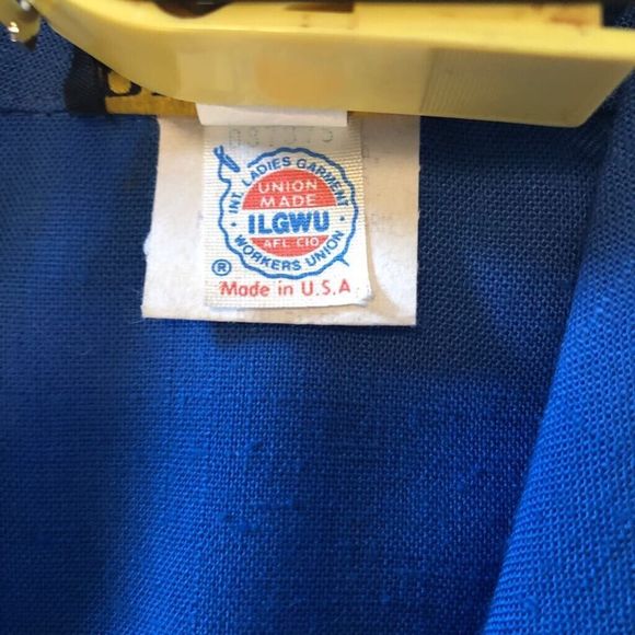 Breli II  Womens Coat Shift Dress Blue Midi Notch Lapel Short Sleeve VTG USA 16 - Picture 6 of 7